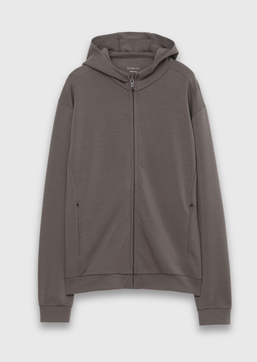 Damson Color Hooded Plain Sweatshirt - 6