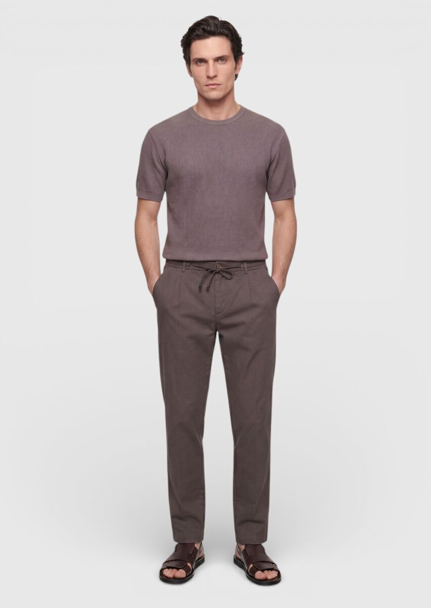 Damson Color Jacquard 100% Cotton T-Shirt - 2