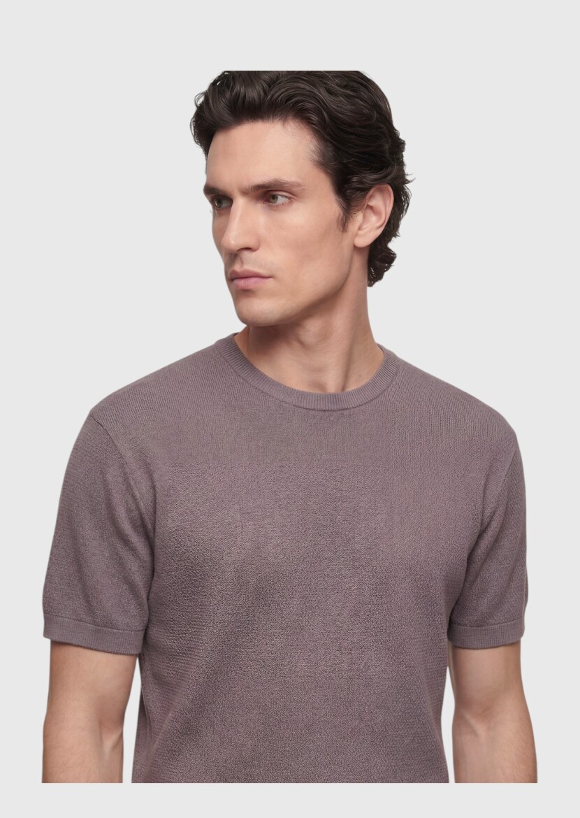 Damson Color Jacquard 100% Cotton T-Shirt - 3