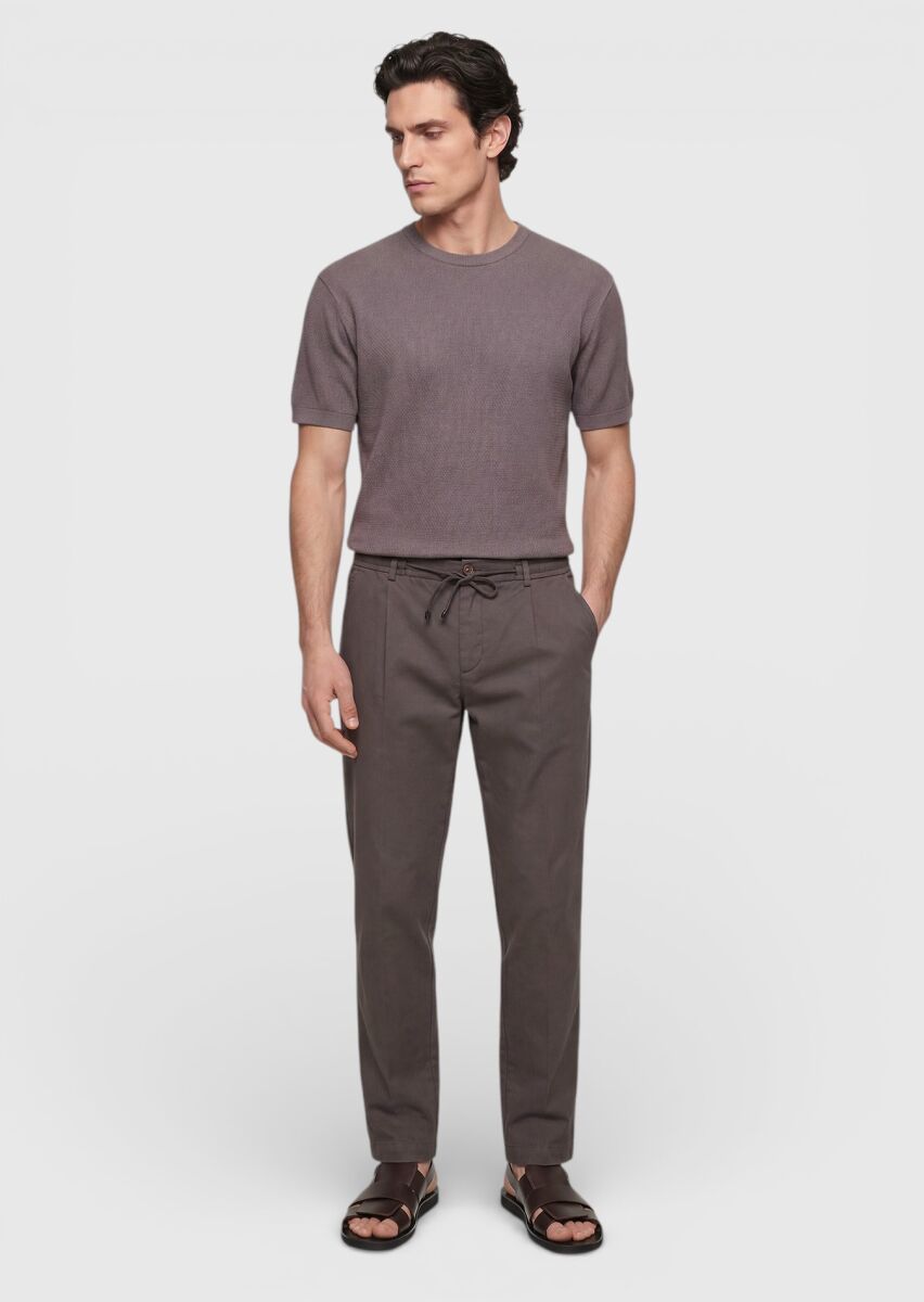 Damson Color Jacquard 100% Cotton T-Shirt - 4