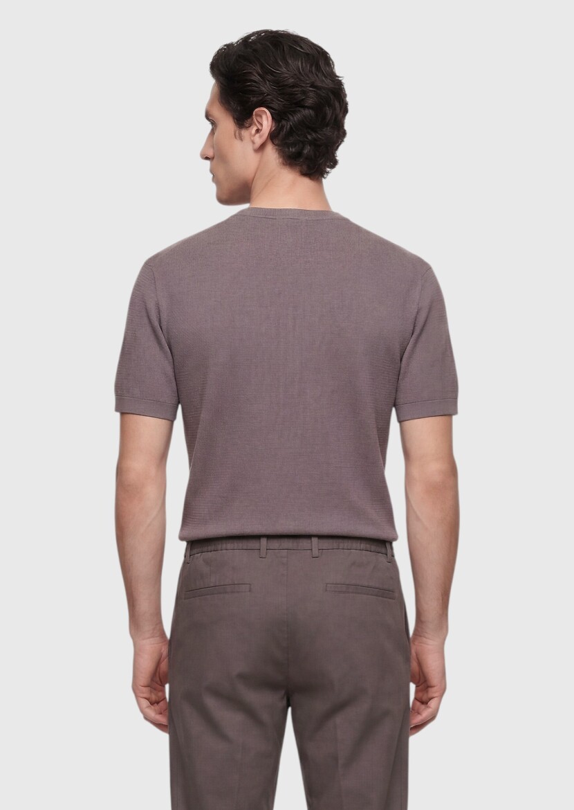 Damson Color Jacquard 100% Cotton T-Shirt - 5