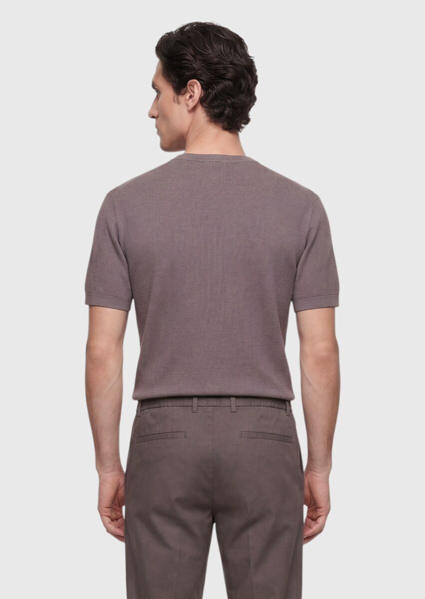 Damson Color Jacquard 100% Cotton T-Shirt - 5