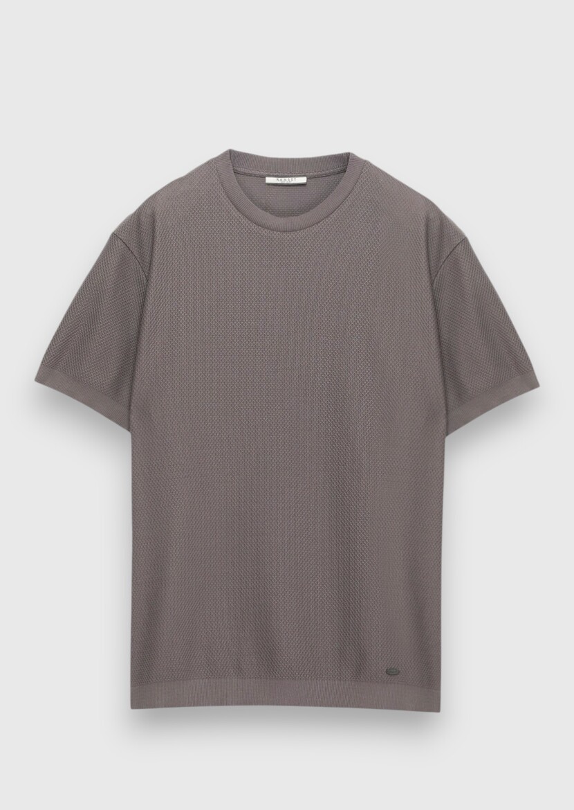Damson Color Jacquard 100% Cotton T-Shirt - 6