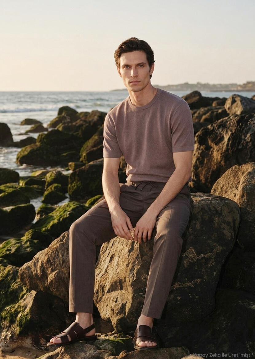 Damson Color Jacquard 100% Cotton T-Shirt - RAMSEY