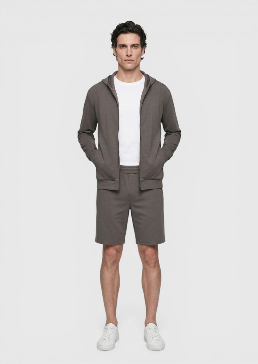 Damson Color Knitting Regular Fit Casual Bermuda - 3