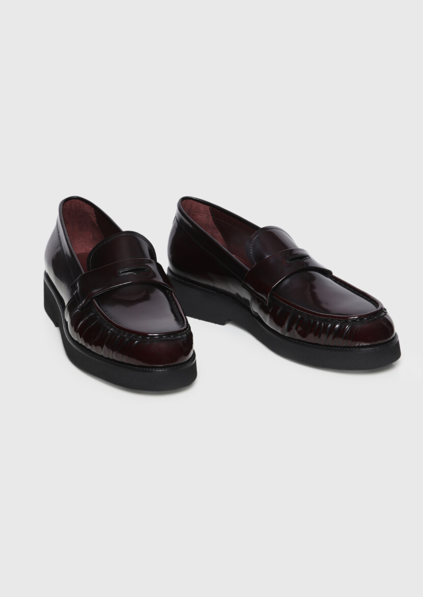 Damson Color Leather Casual Loafer - 3