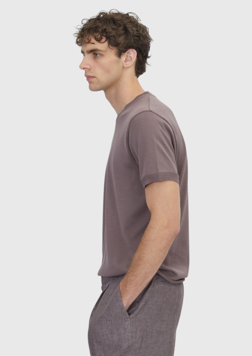 Damson Color Plain 100% Cotton T-Shirt - 3