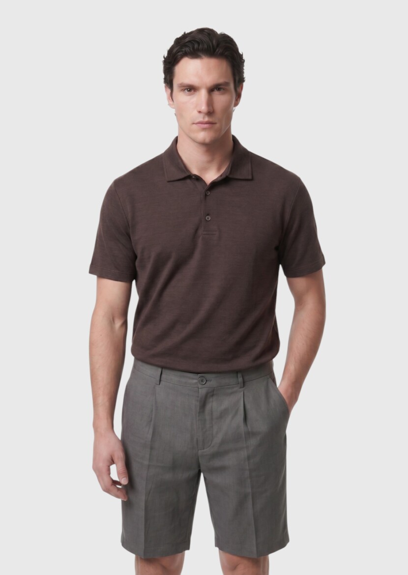 Damson Color Plain 100% Linen T-Shirt - 4