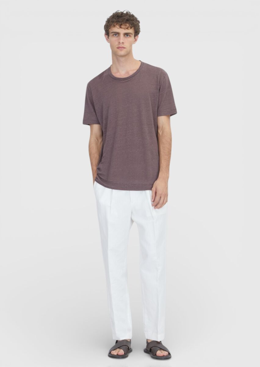 Damson Color Plain 100% Linen T-Shirt - 2