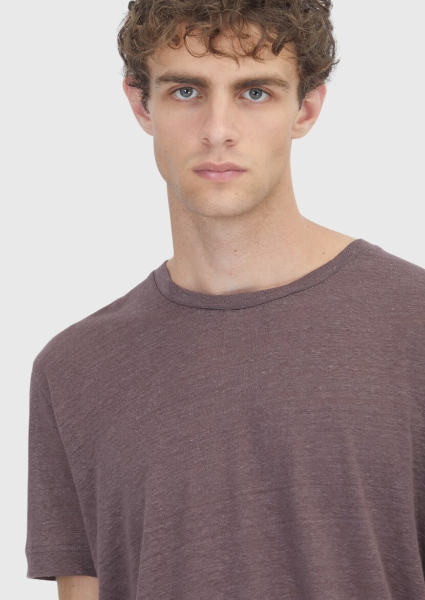 Damson Color Plain 100% Linen T-Shirt - 3