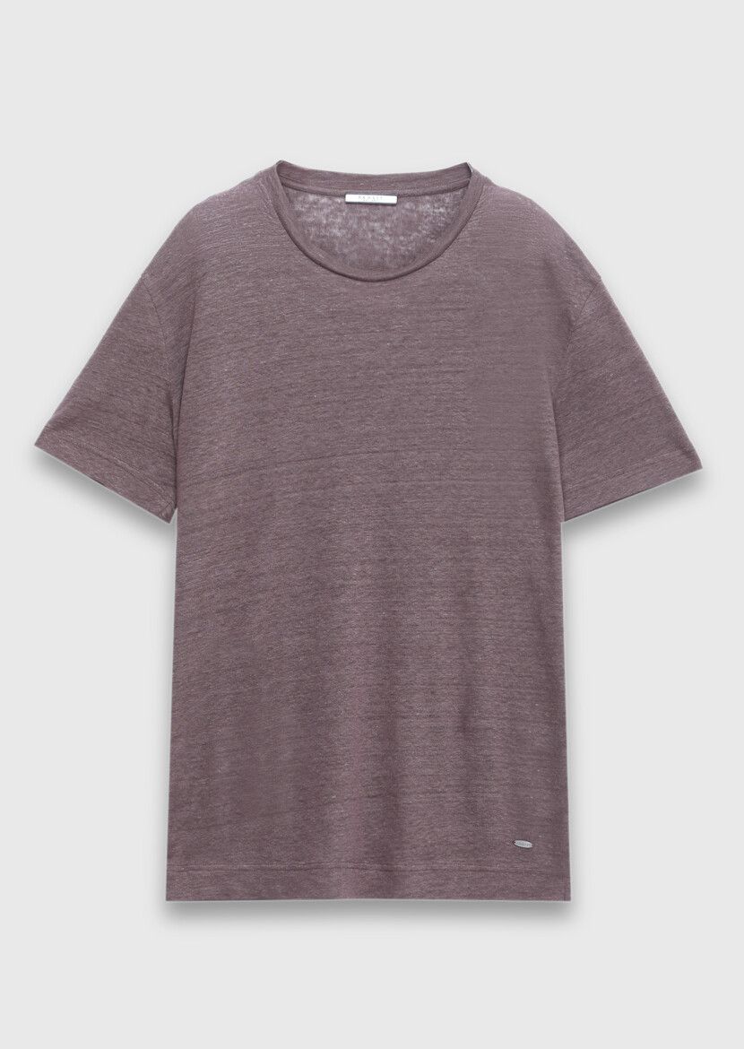 Damson Color Plain 100% Linen T-Shirt - 5