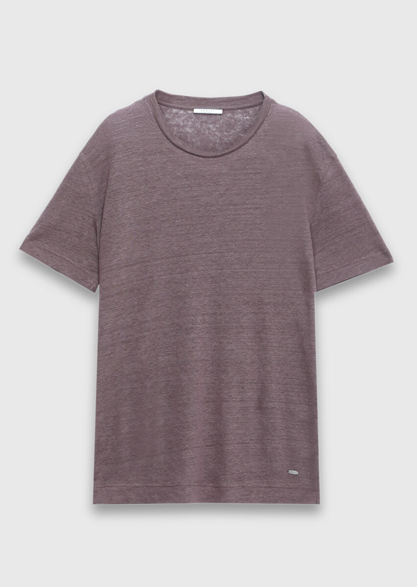 Damson Color Plain 100% Linen T-Shirt - 5