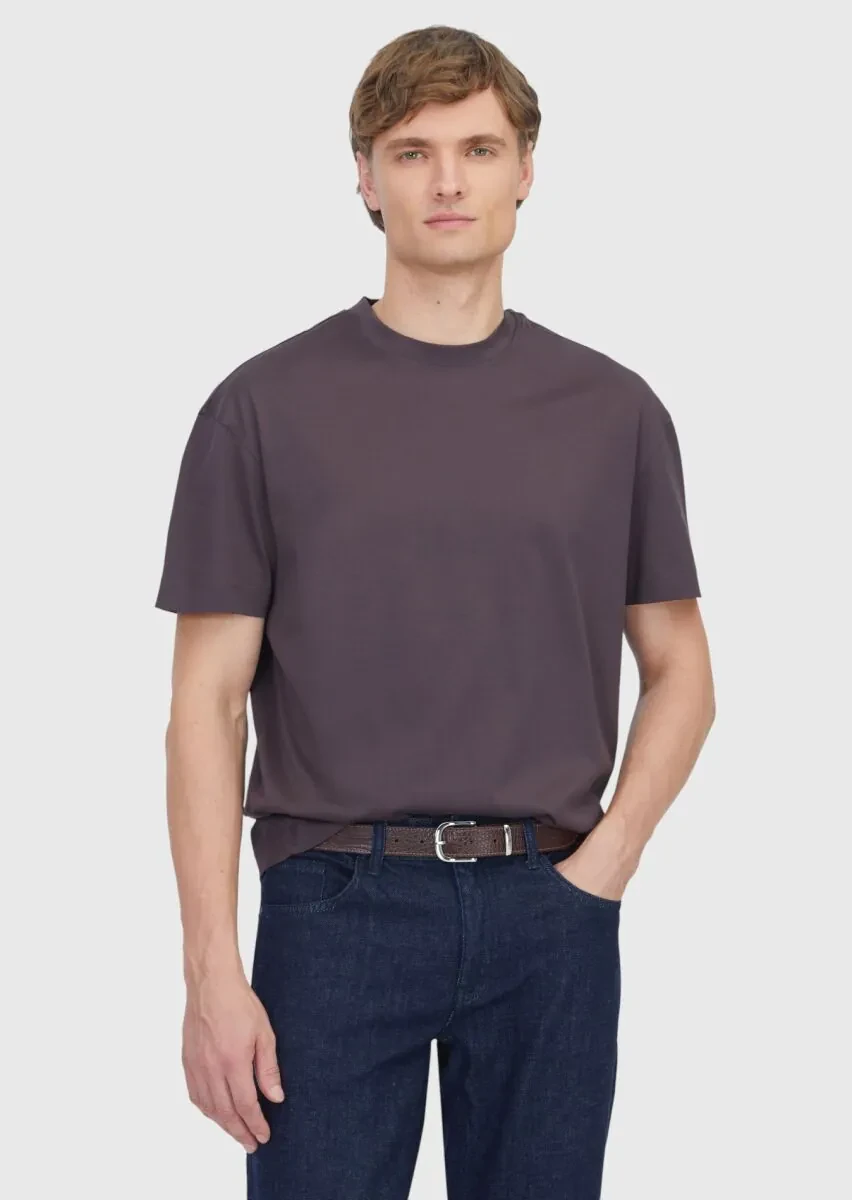 Damson Color Plain Crew Neck 100% Cotton T-Shirt - 1