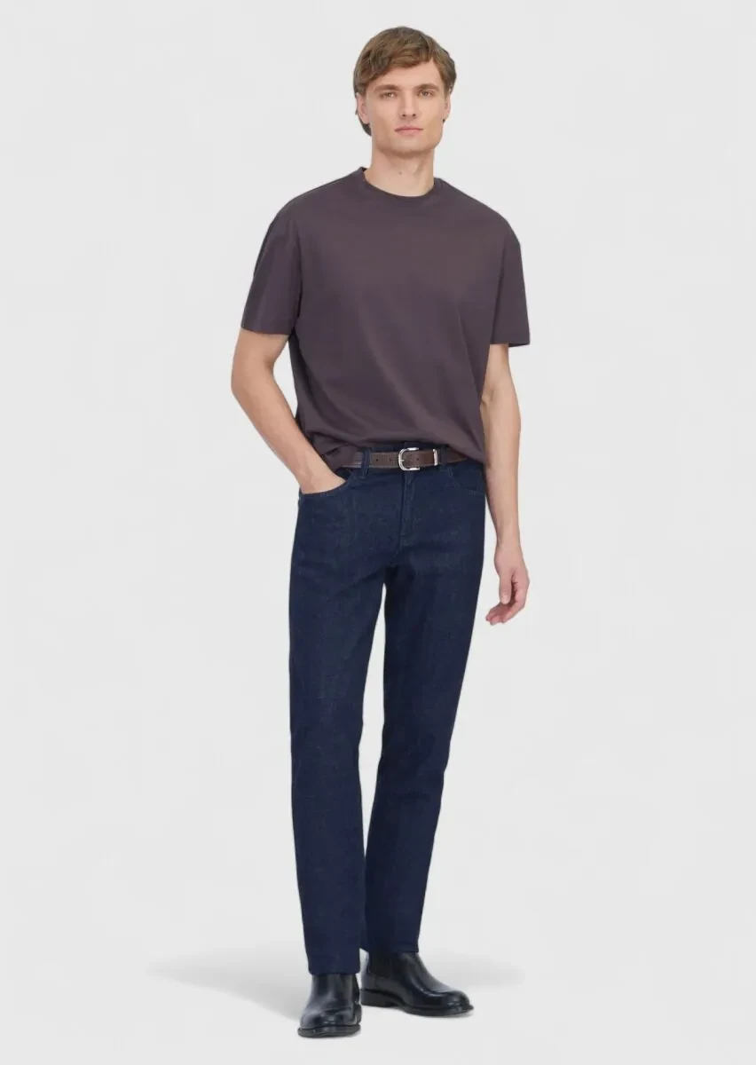 Damson Color Plain Crew Neck 100% Cotton T-Shirt - 2