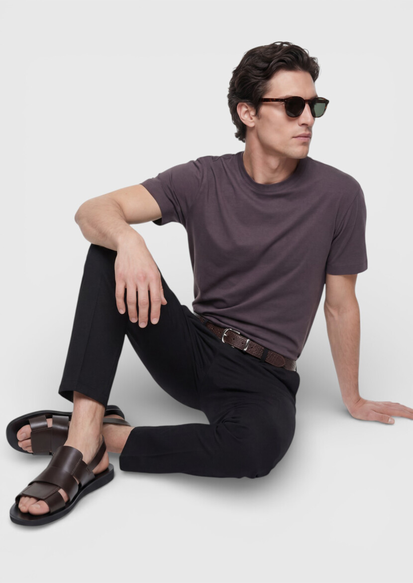 Damson Color Plain Crew Neck 100% Cotton T-Shirt - 1