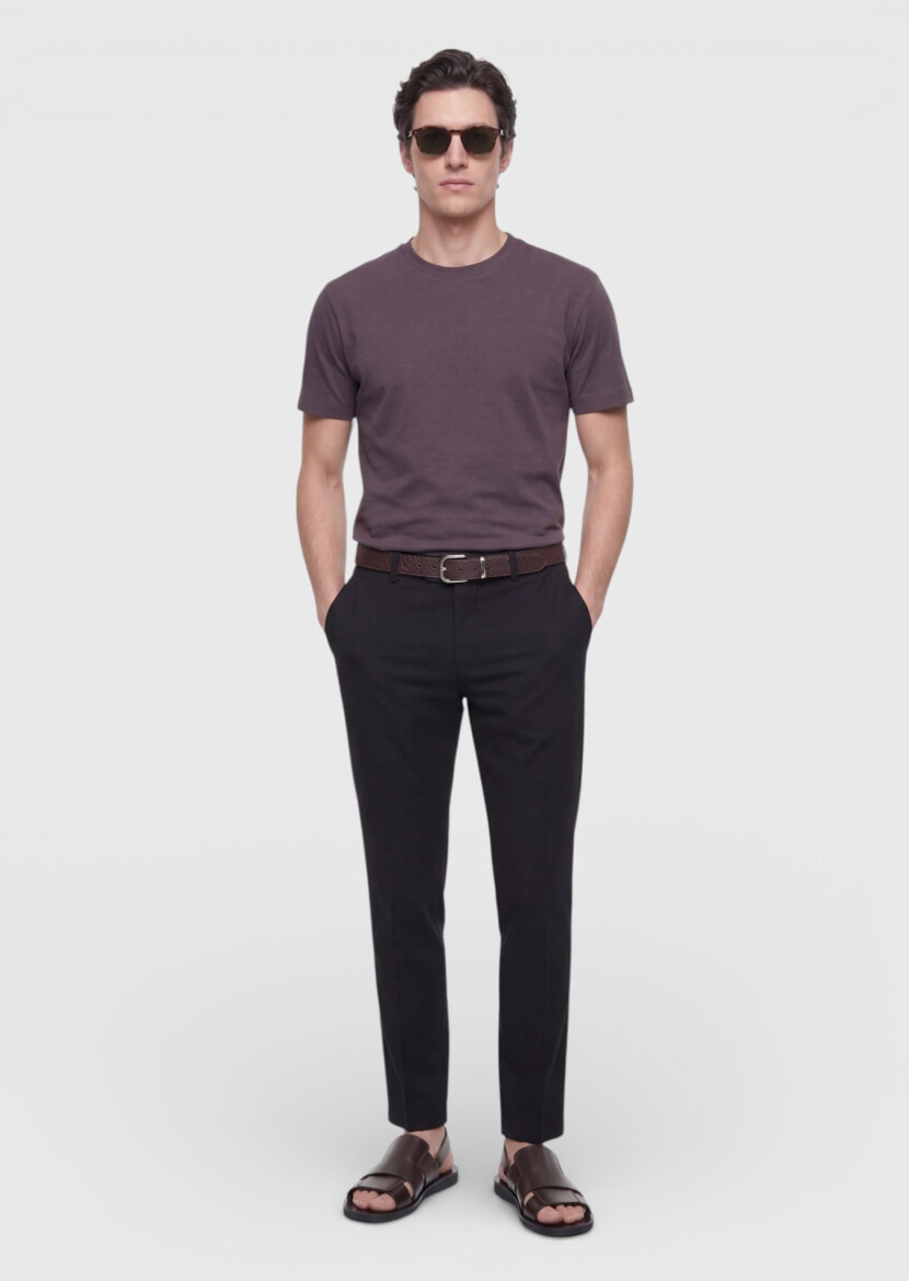 Damson Color Plain Crew Neck 100% Cotton T-Shirt 