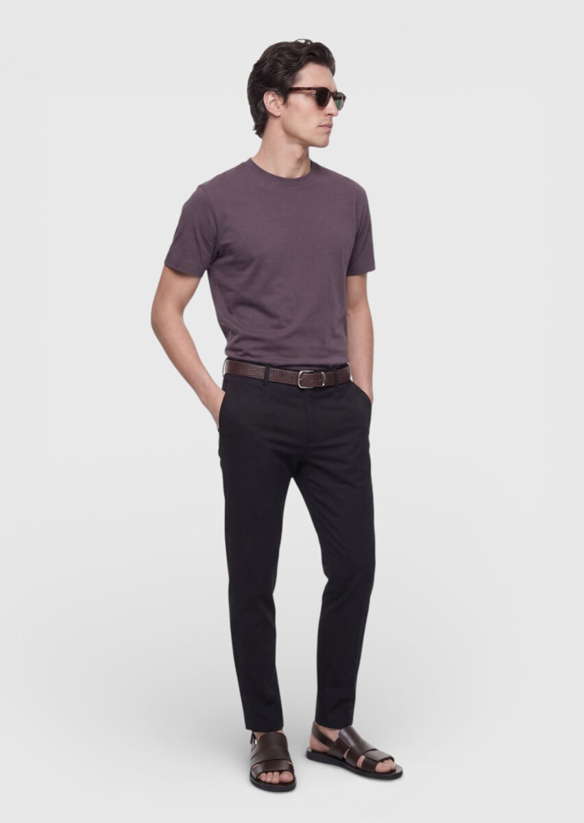 Damson Color Plain Crew Neck 100% Cotton T-Shirt - 4