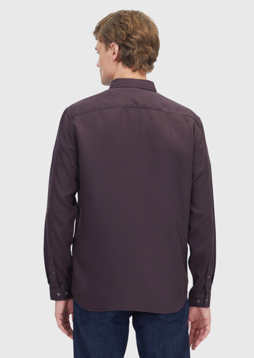 Damson Color Plain Long Weaving Casual Shirt - 6