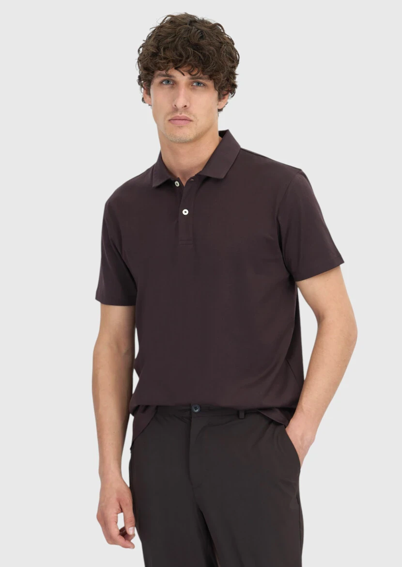 Damson Color Plain Polo Neck 100% Cotton T-Shirt - RAMSEY
