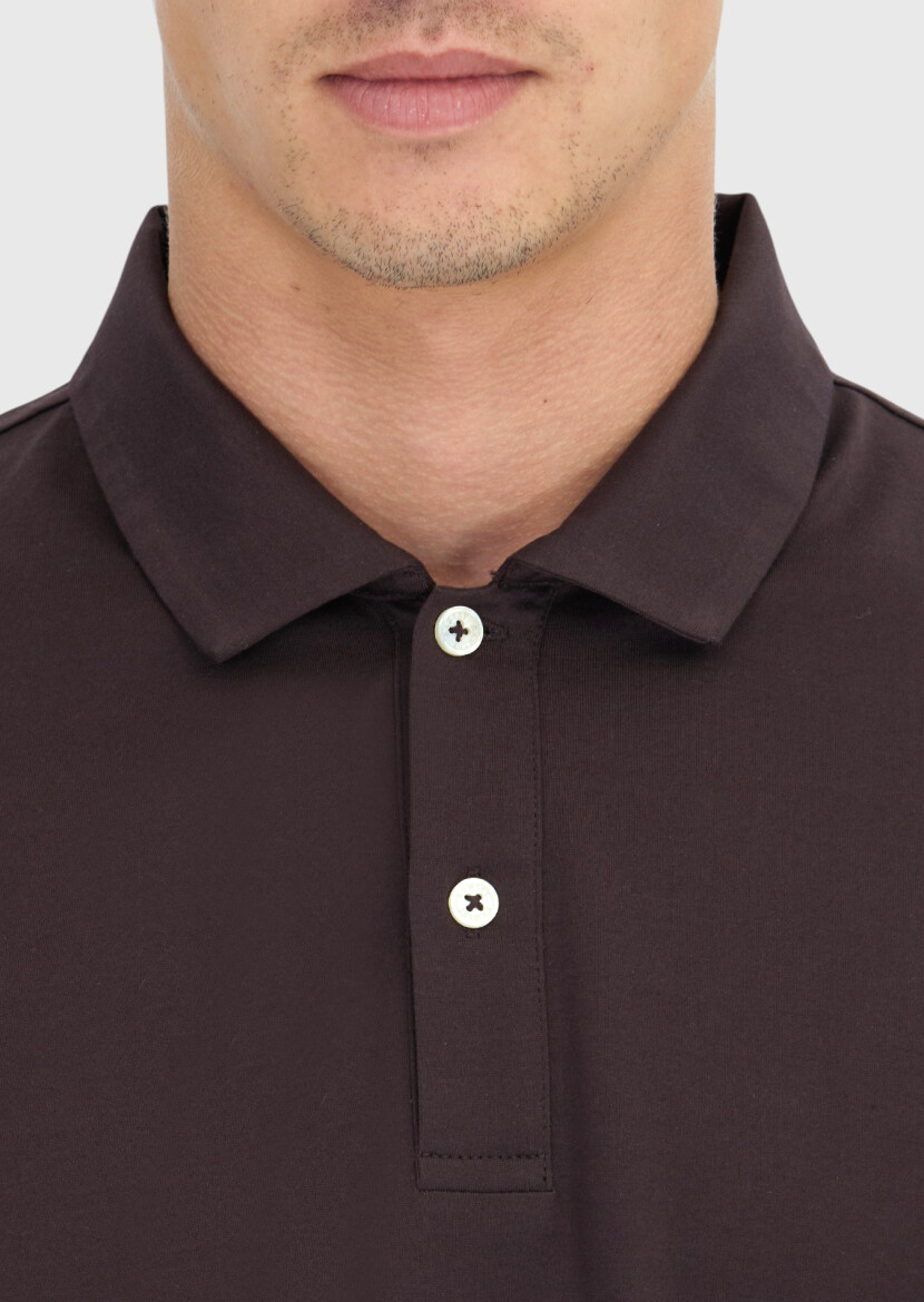 Damson Color Plain Polo Neck 100% Cotton T-Shirt - 5