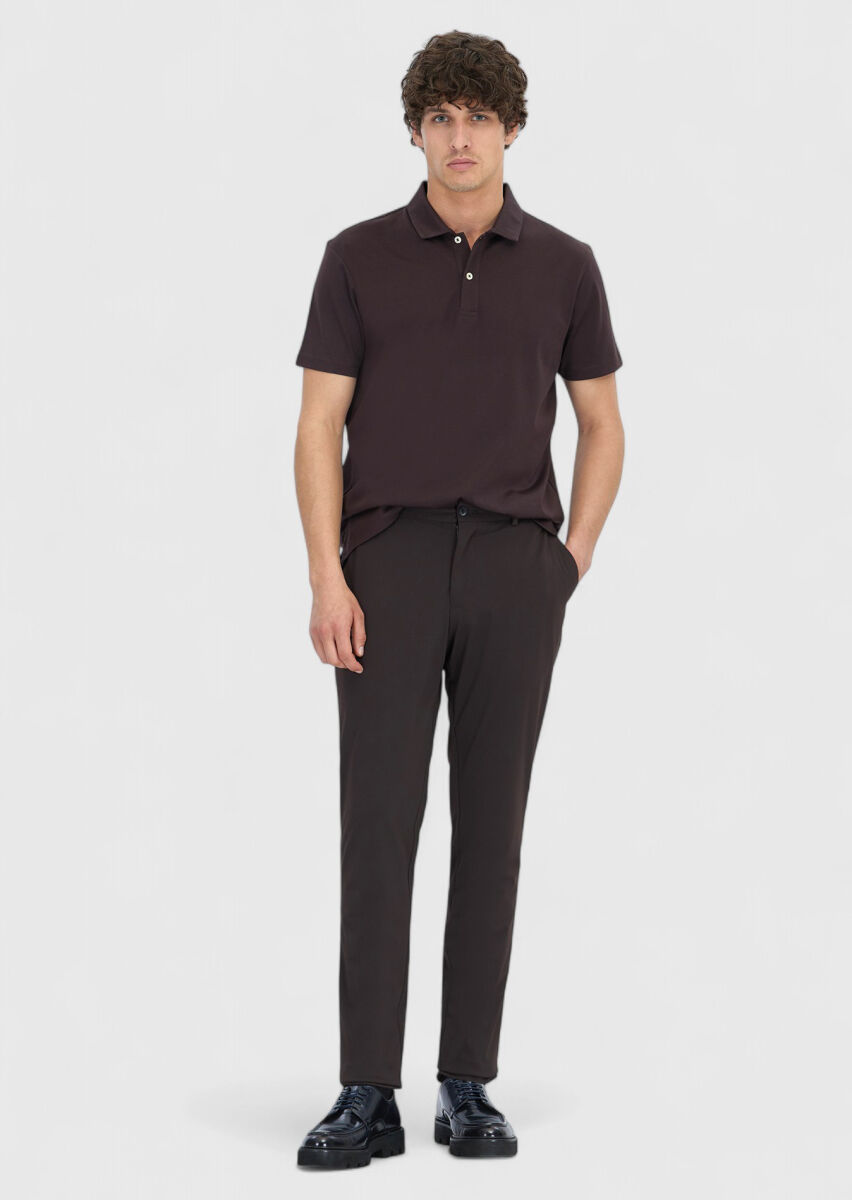 Damson Color Plain Polo Neck 100% Cotton T-Shirt - 2