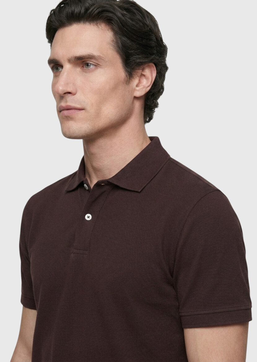 Damson Color Plain Polo Neck 100% Cotton T-Shirt - RAMSEY