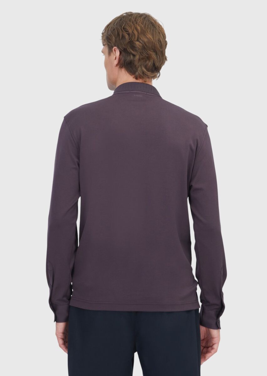 Damson Color Plain Polo Neck 100% Cotton T-Shirt - 6