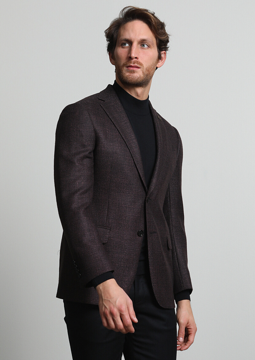 Damson Color Plain Regular Fit Silk Blended Jacket - 1