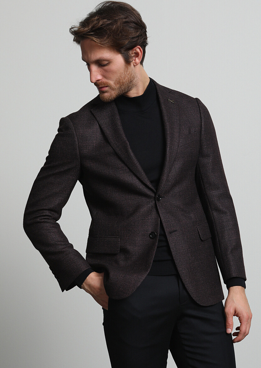 Damson Color Plain Regular Fit Silk Blended Jacket - 2