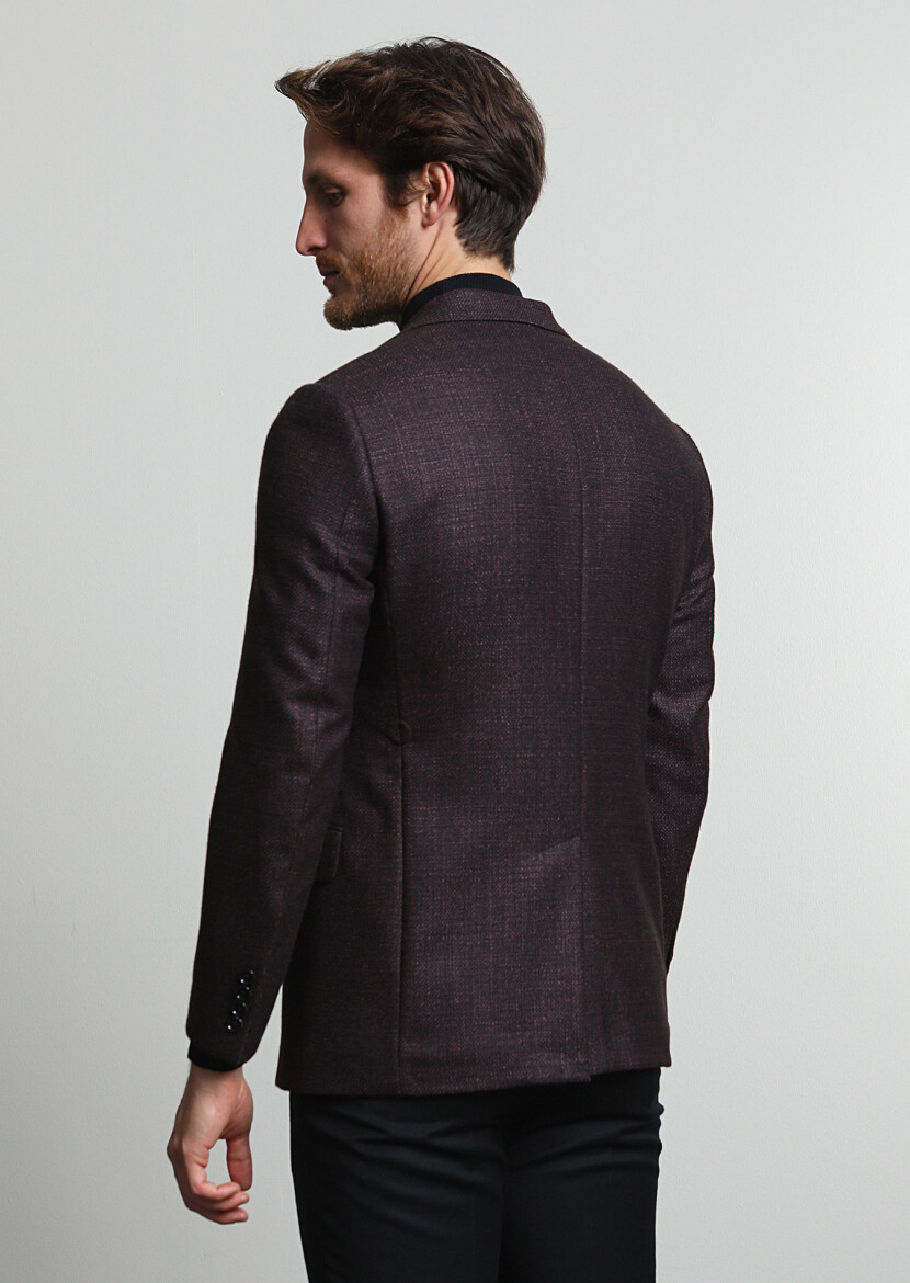 Damson Color Plain Regular Fit Silk Blended Jacket - 3