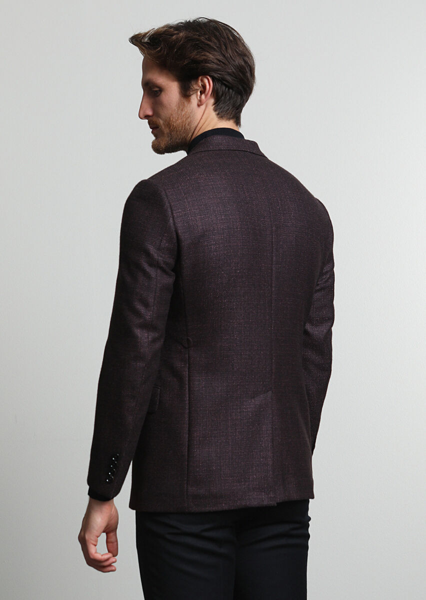 Damson Color Plain Regular Fit Silk Blended Jacket - 3