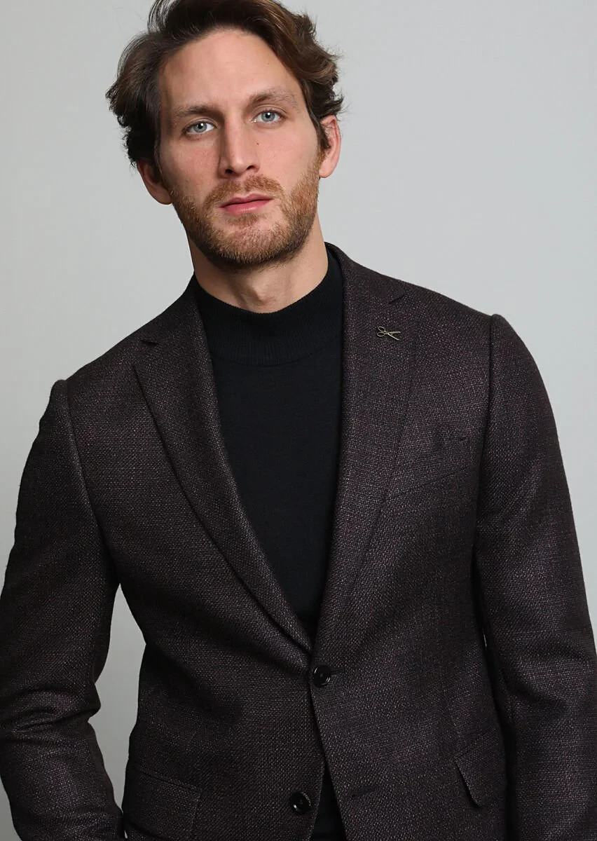 Damson Color Plain Regular Fit Silk Blended Jacket - 2