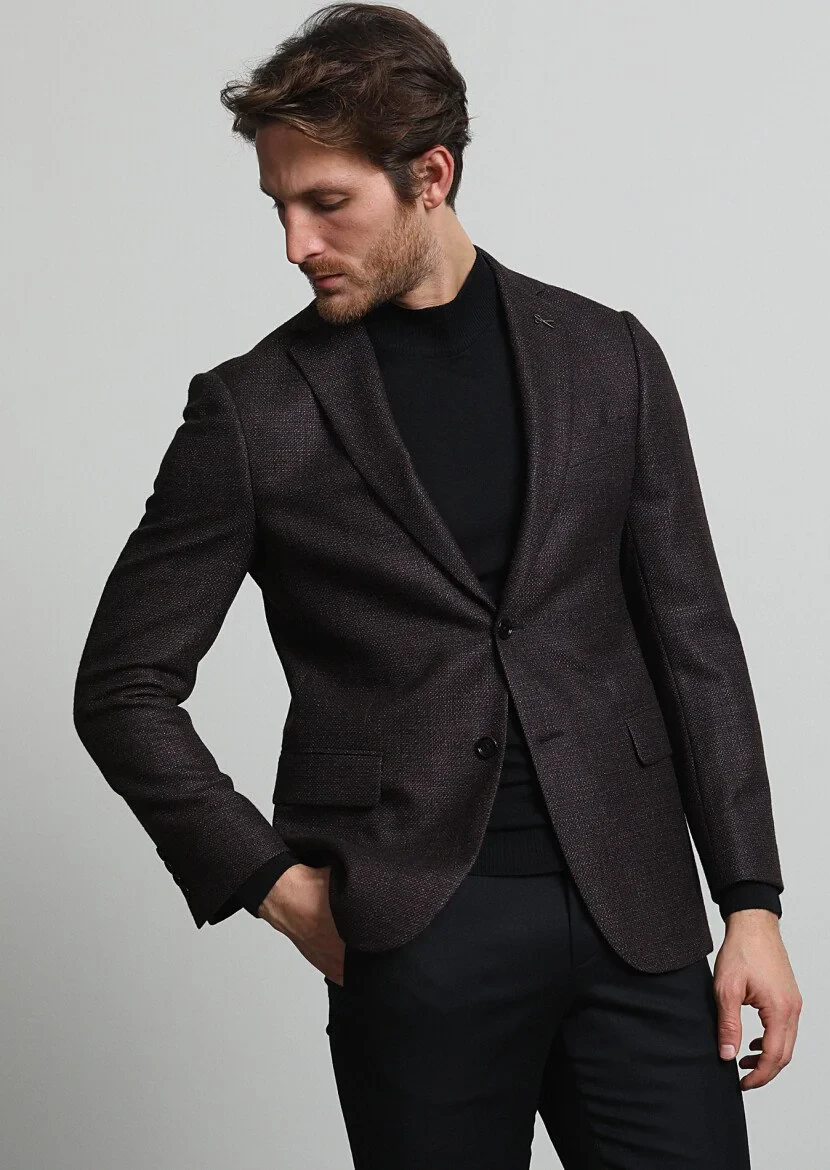 Damson Color Plain Regular Fit Silk Blended Jacket - 3