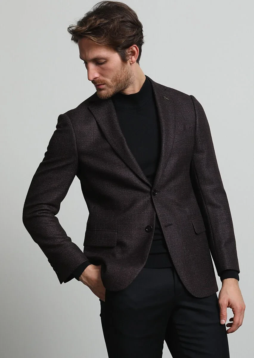 Damson Color Plain Regular Fit Silk Blended Jacket - 3