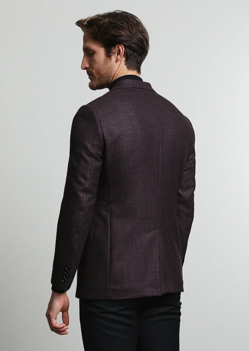 Damson Color Plain Regular Fit Silk Blended Jacket - 4