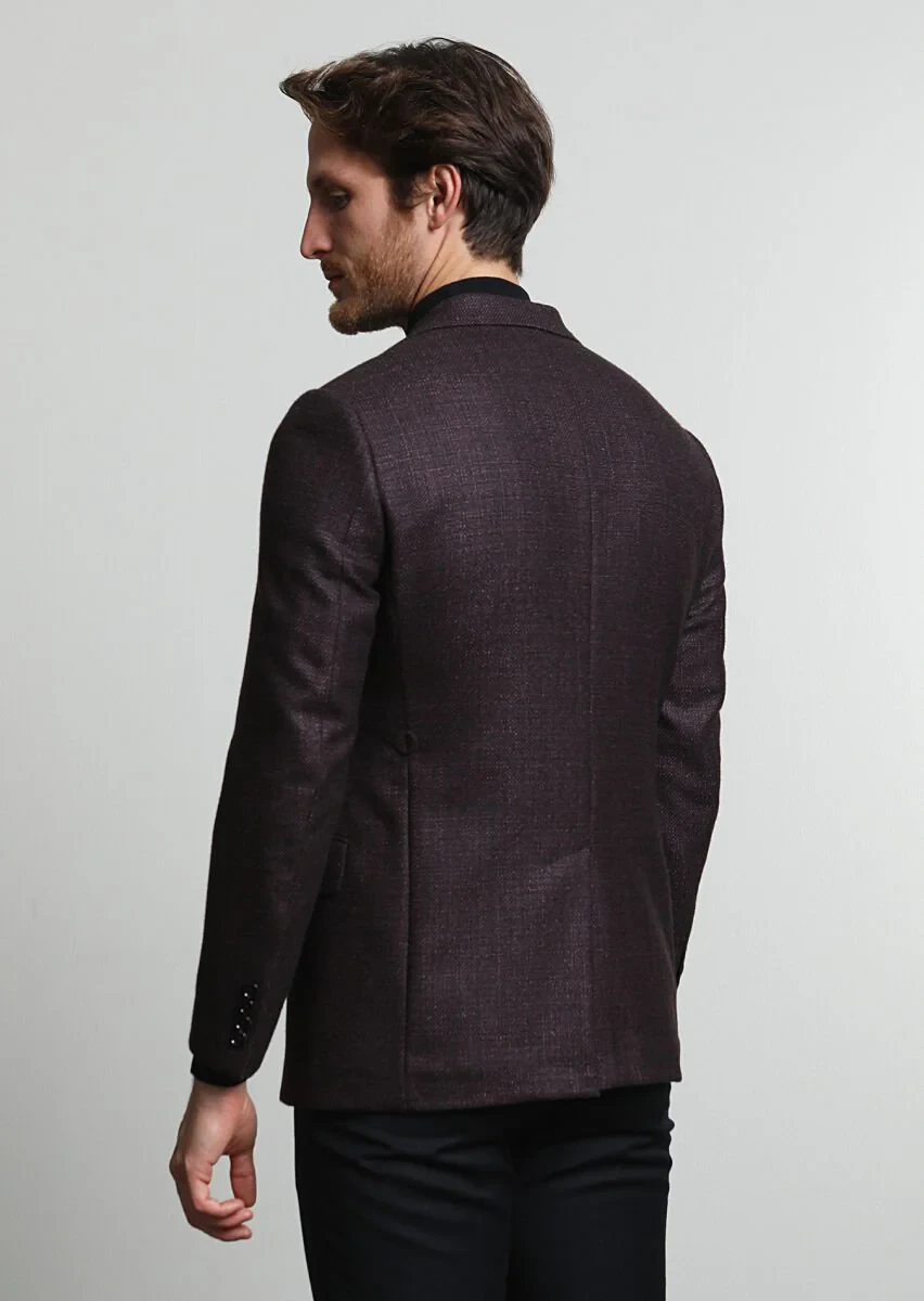 Damson Color Plain Regular Fit Silk Blended Jacket - 4