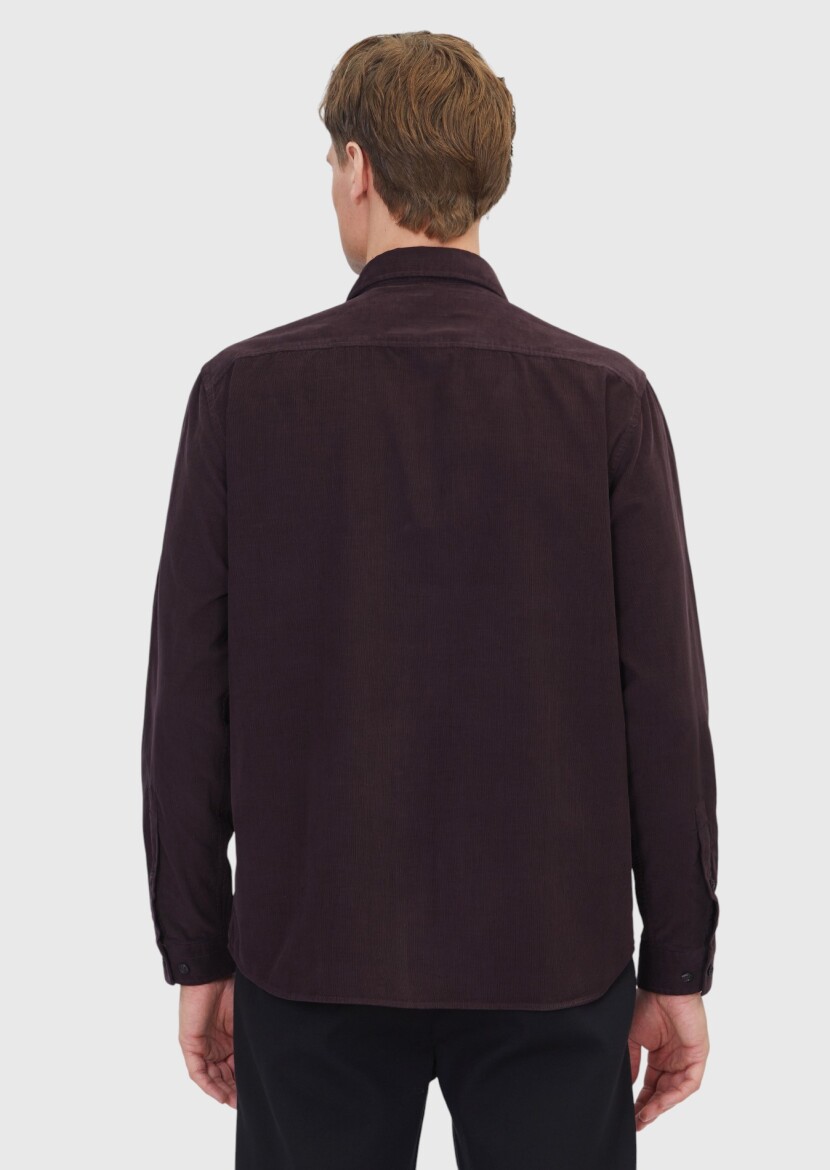 Damson Color Plain Weaving Casual 100% Cotton Shirt - 6