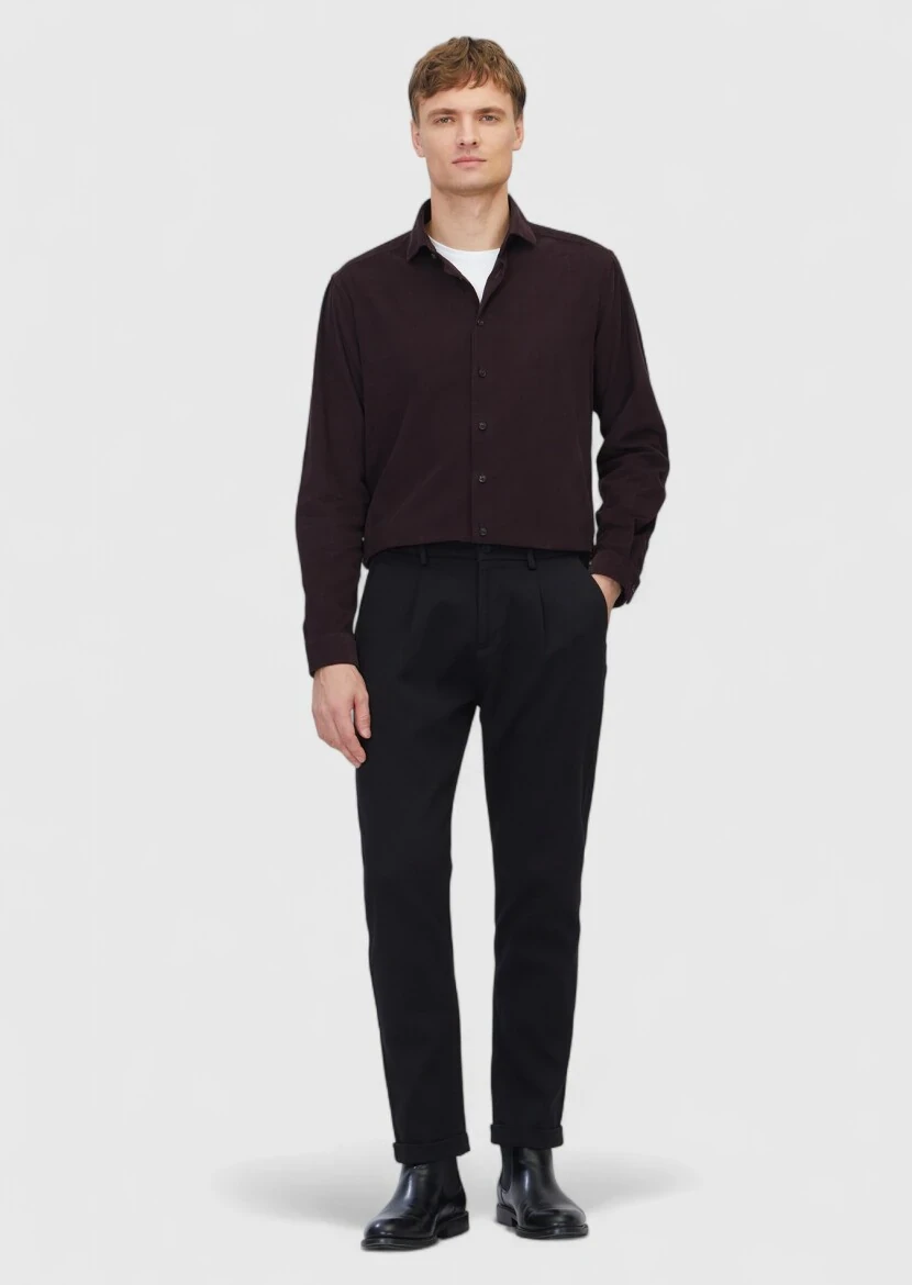 Damson Color Plain Weaving Casual 100% Cotton Shirt 