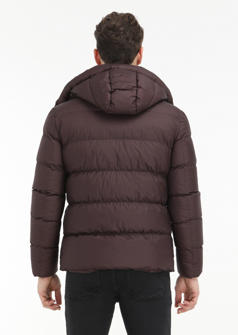 Damson Color Regular Fit Hooded Casual Weaving Coat - 6