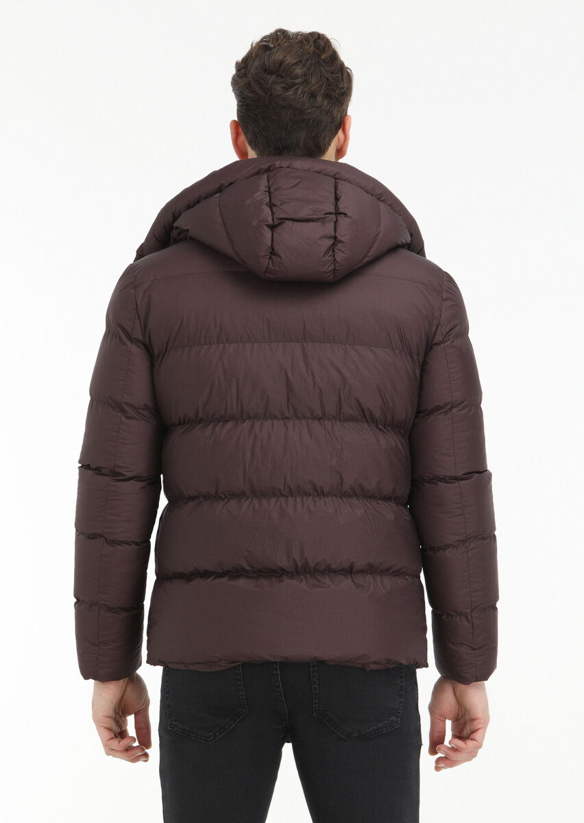 Damson Color Regular Fit Hooded Casual Weaving Coat - 6