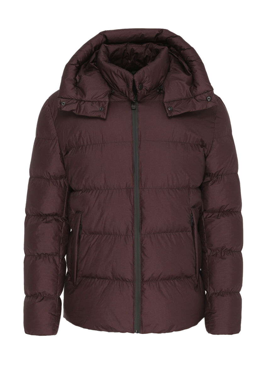 Damson Color Regular Fit Hooded Casual Weaving Coat - 7