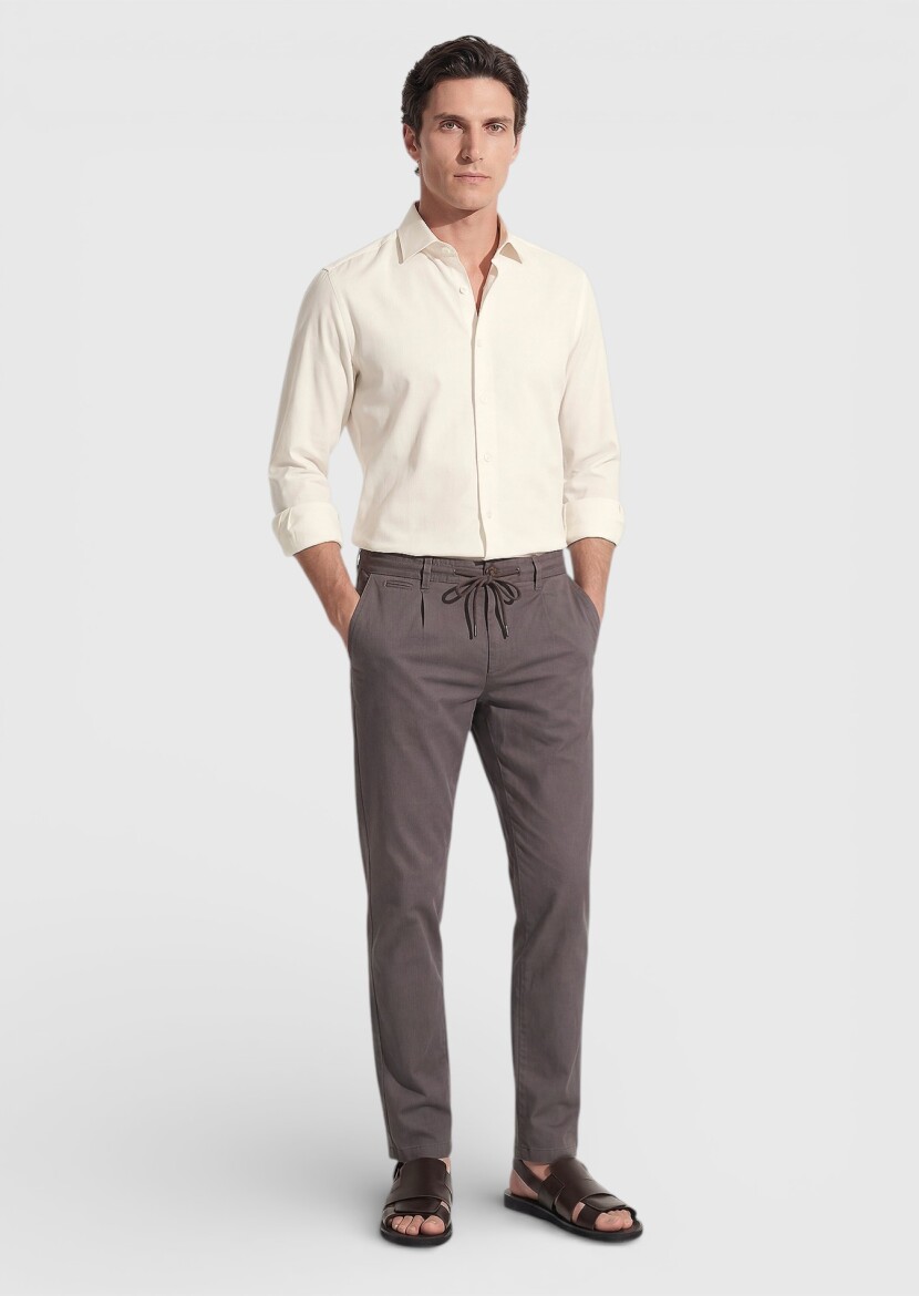 Damson Color Weaving Jogging Fit Casual Cotton Blended Trousers - RAMSEY