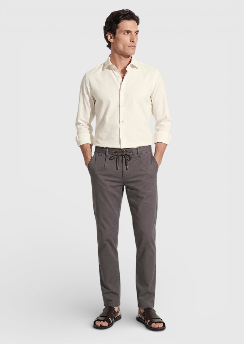 Damson Color Weaving Jogging Fit Casual Cotton Blended Trousers - 3