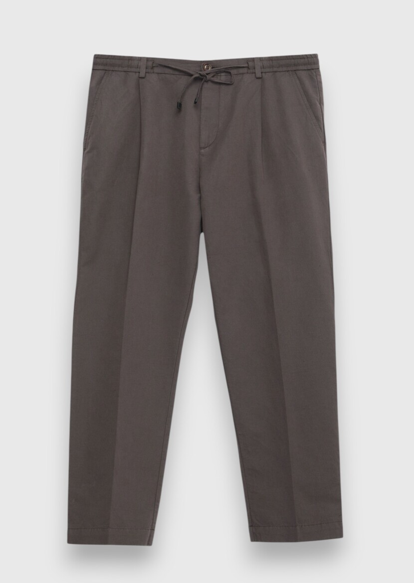 Damson Color Weaving Jogging Fit Casual Cotton Blended Trousers - 5