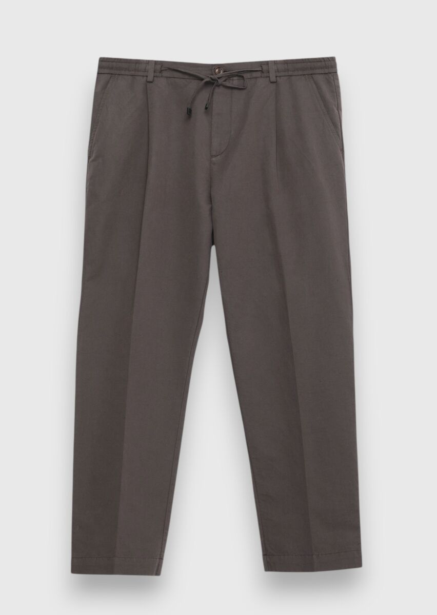 Damson Color Weaving Jogging Fit Casual Cotton Blended Trousers - 5