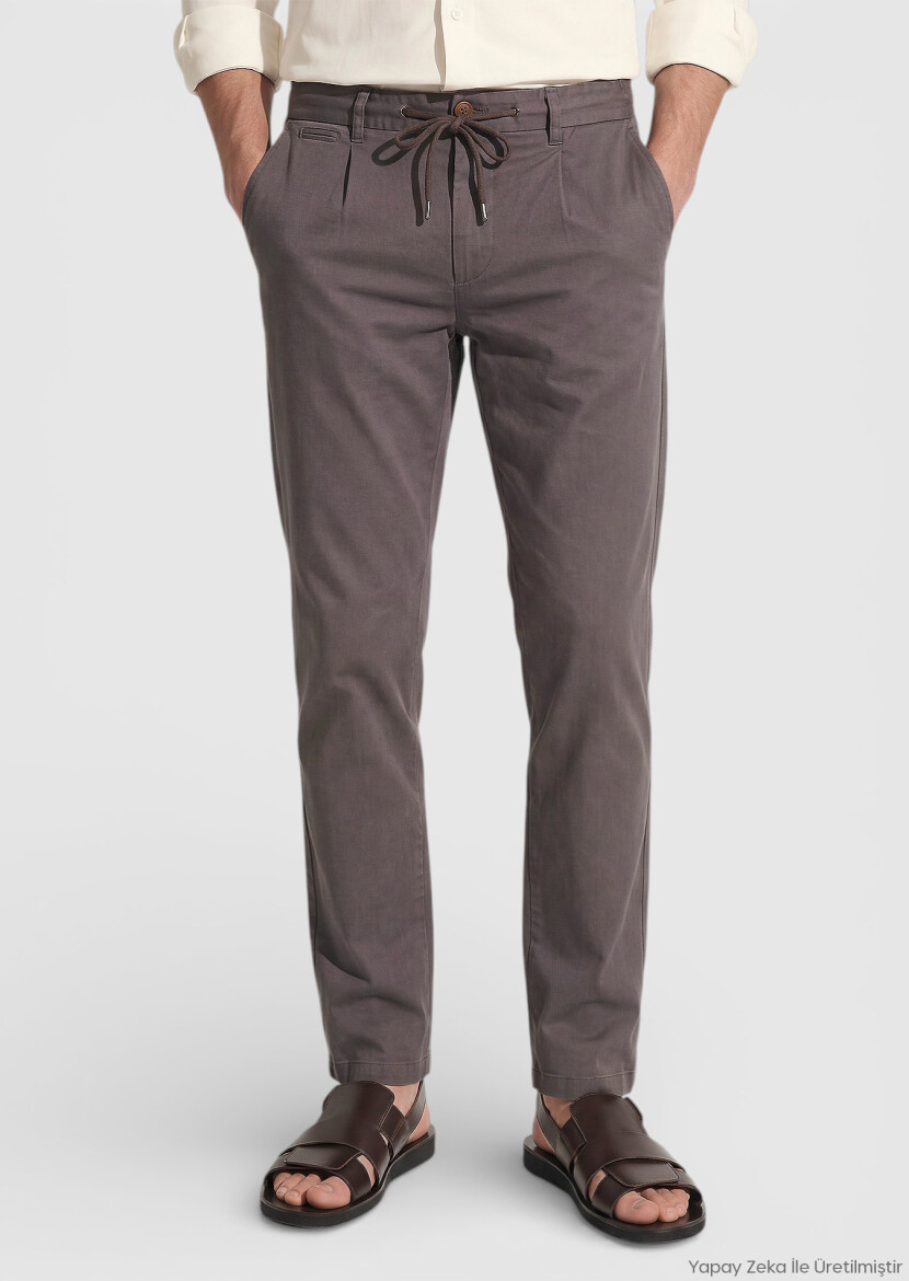 Damson Color Weaving Jogging Fit Casual Cotton Blended Trousers - RAMSEY