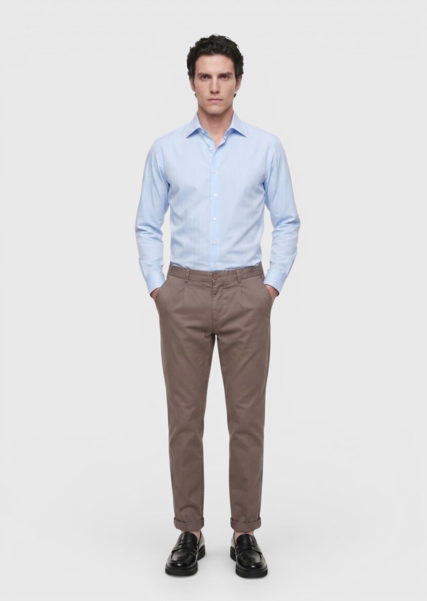 Damson Color Weaving Jogging Fit Casual Silk Blended Trousers - 3