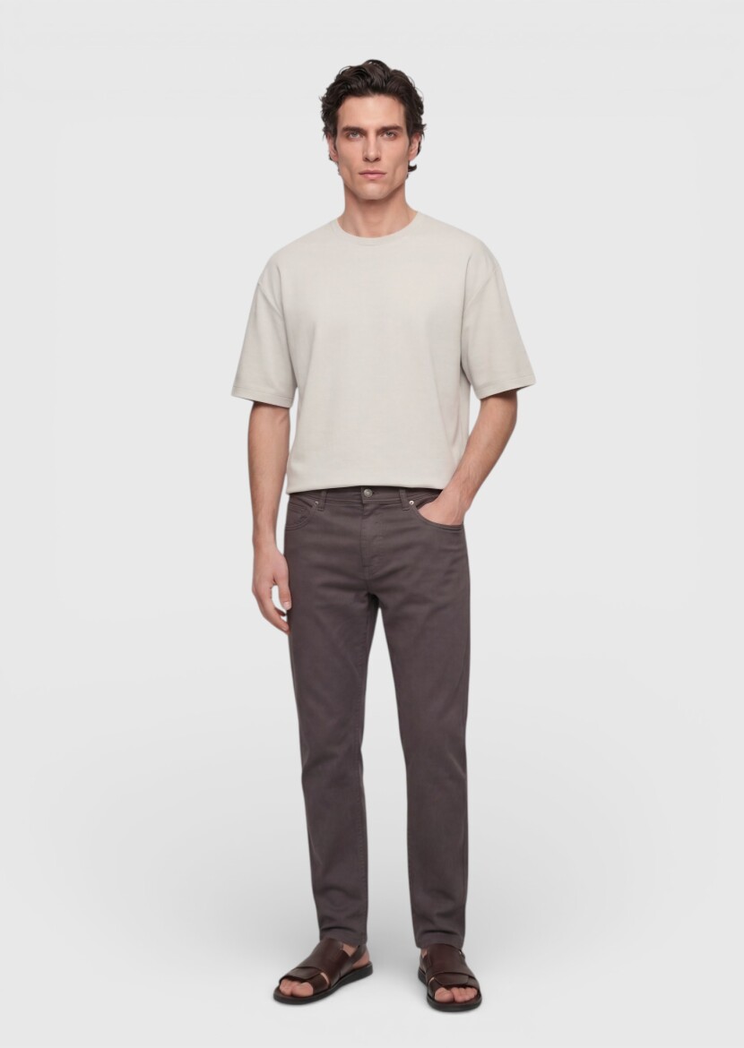 Damson Color Weaving Regular Fit Casual 100% Cotton Trousers - RAMSEY