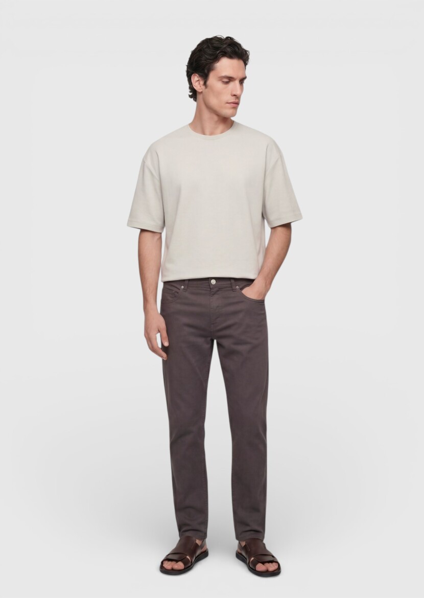 Damson Color Weaving Regular Fit Casual 100% Cotton Trousers - 3