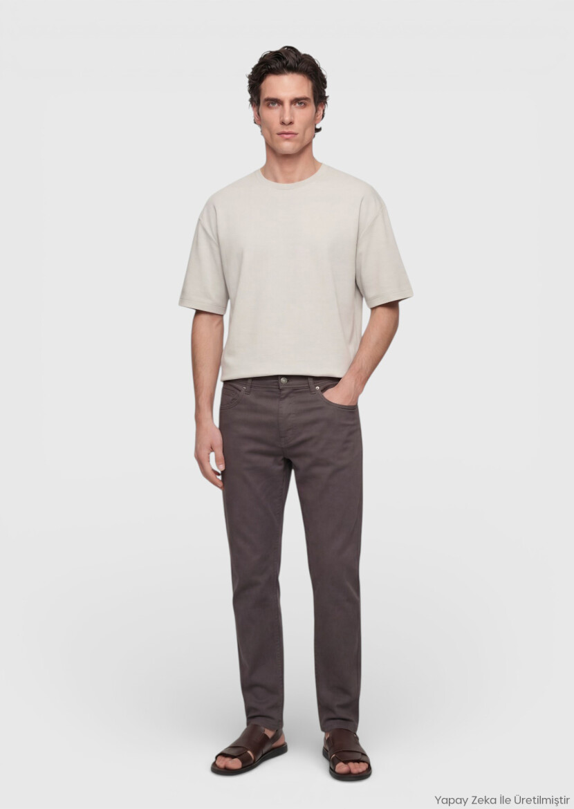 Damson Color Weaving Regular Fit Casual 100% Cotton Trousers - RAMSEY